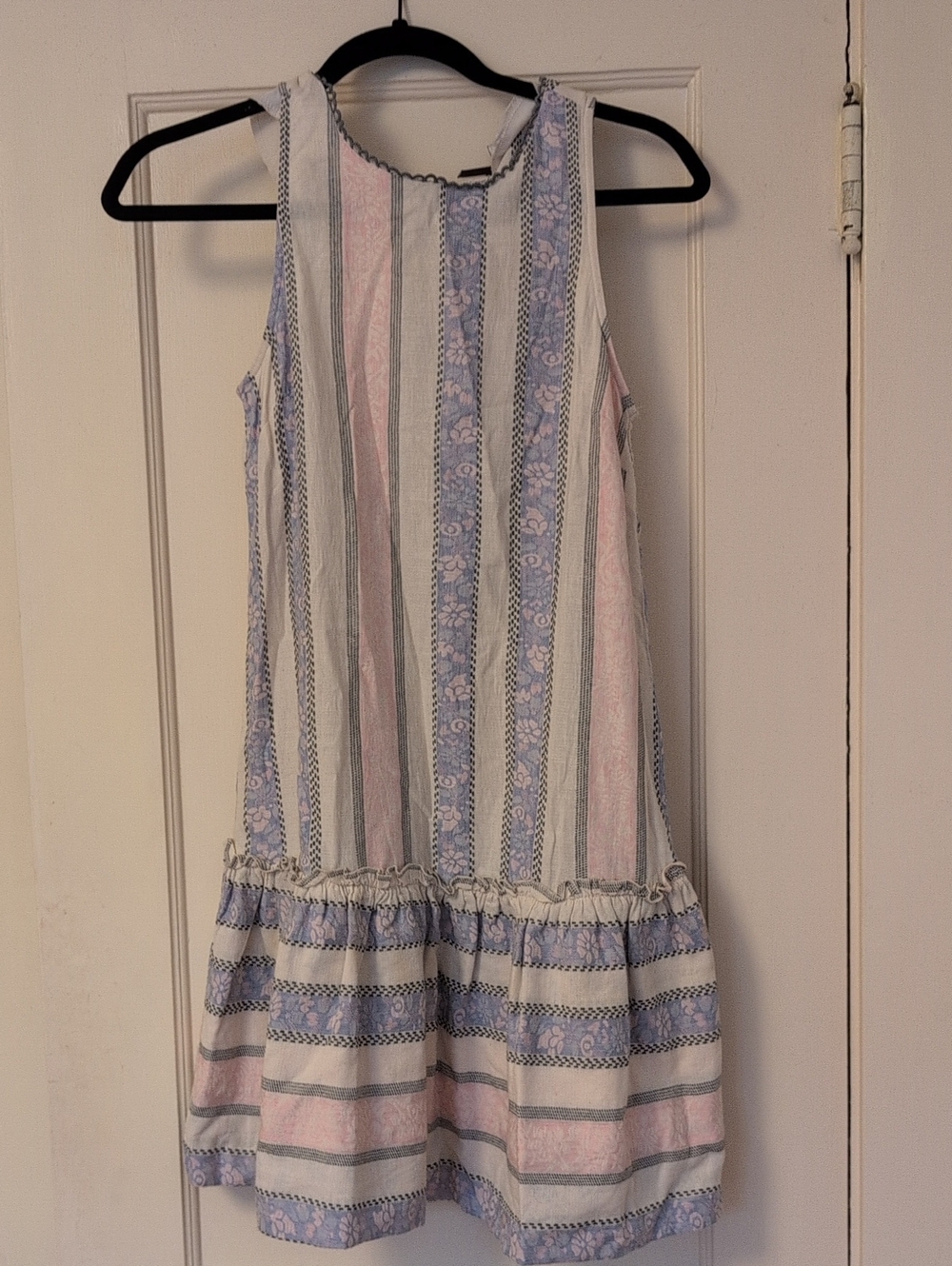 HD in Paris Pastel Pink, Blue and White Striped Ruffle-Hem Mini Dress